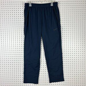 Nike Track Pants Mens Large Navy Blue Black Straight Leg Dri Fit Pockets Workout
